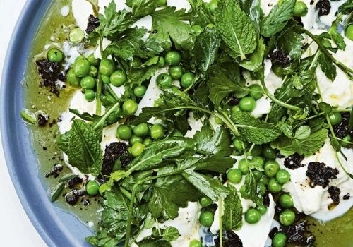 Crushed Peas With Burrata And Black Olives