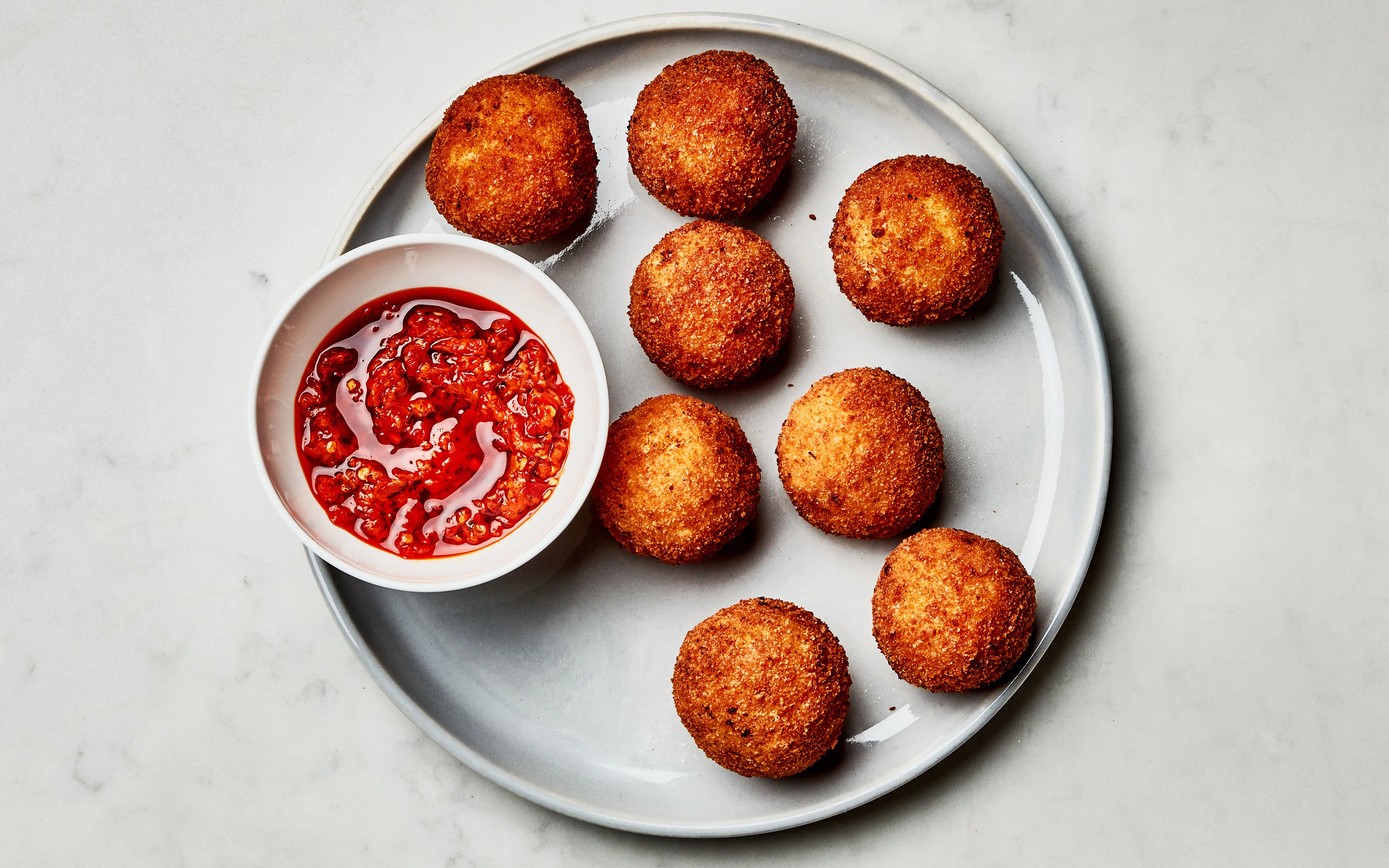 Creamy Mozzarella Arancini Serve With Marinara & Fresh Micro Herbs(V)