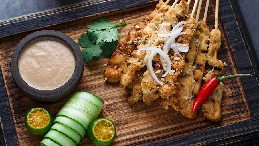 Chicken Satay Skewers With A Peanut Sauce Dip