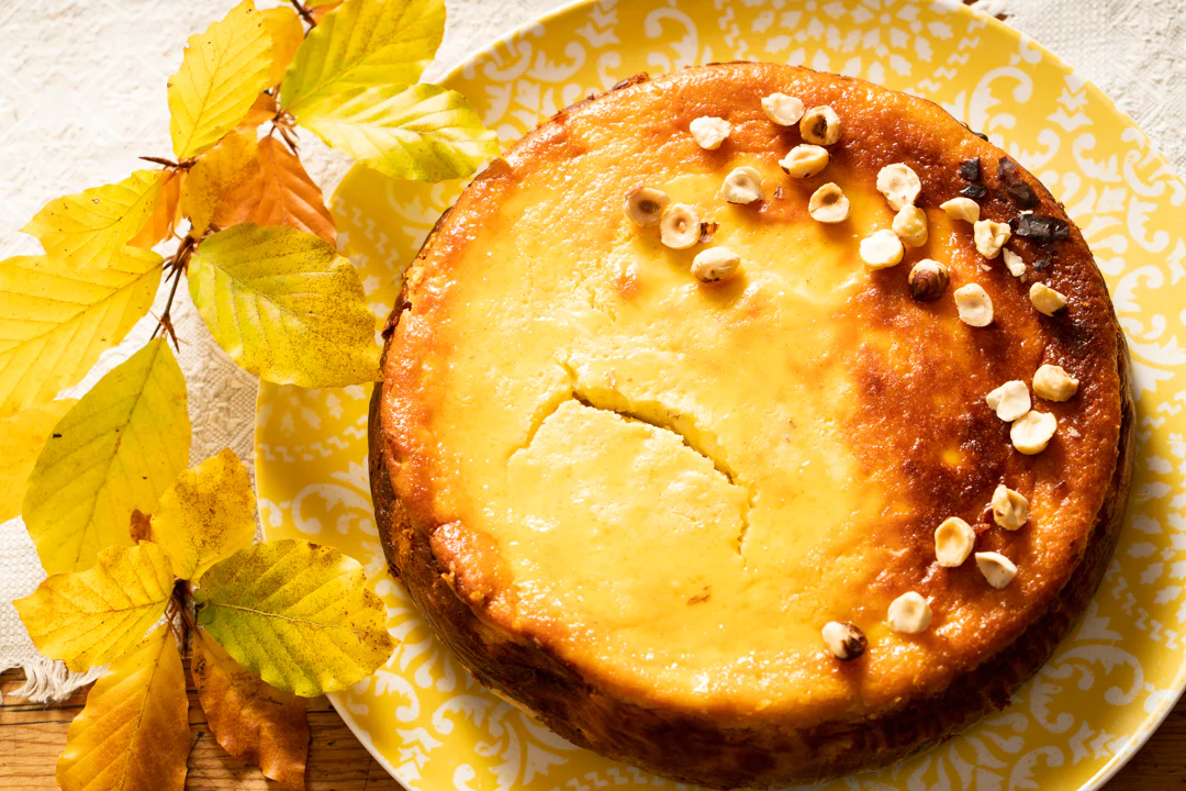 Fir Honey And Walnut Baked Cheesecake (V)