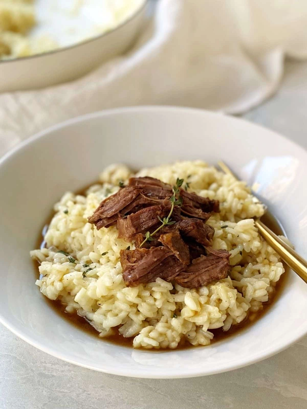 Apricot And Blue Cheese Risotto With Chateaubriand Steak And Veal Jus