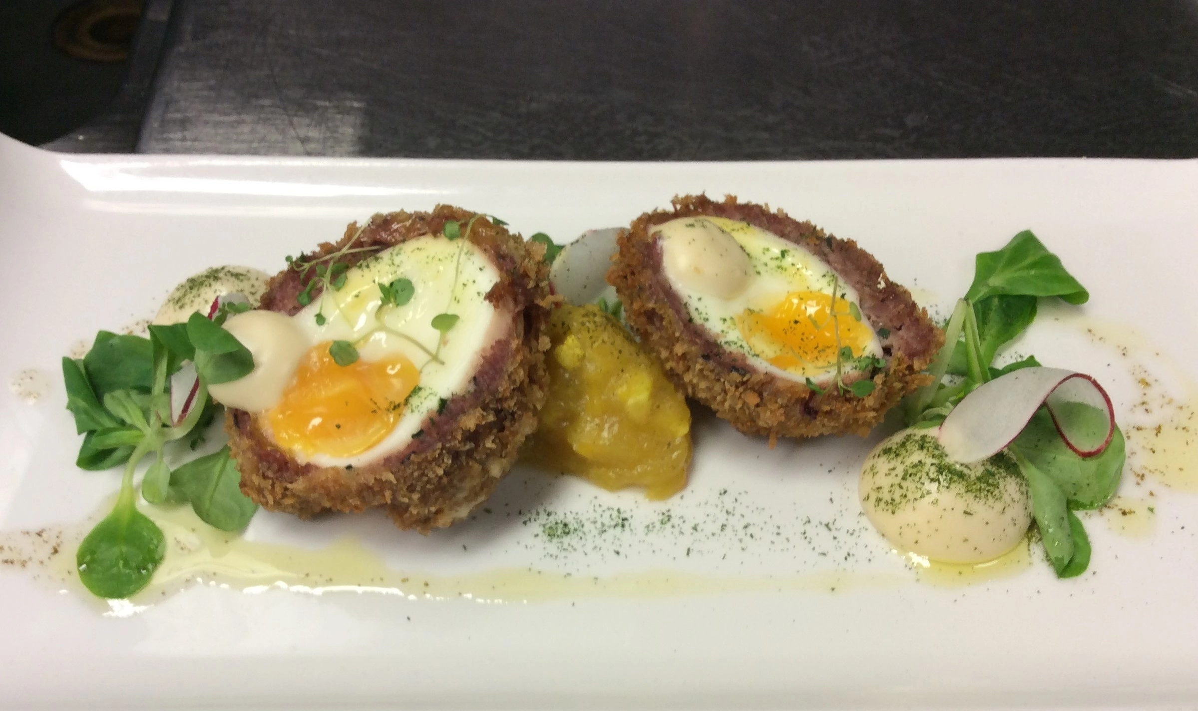 Scotch Egg With Creamy Mustard Hollandaise And Piccalilli