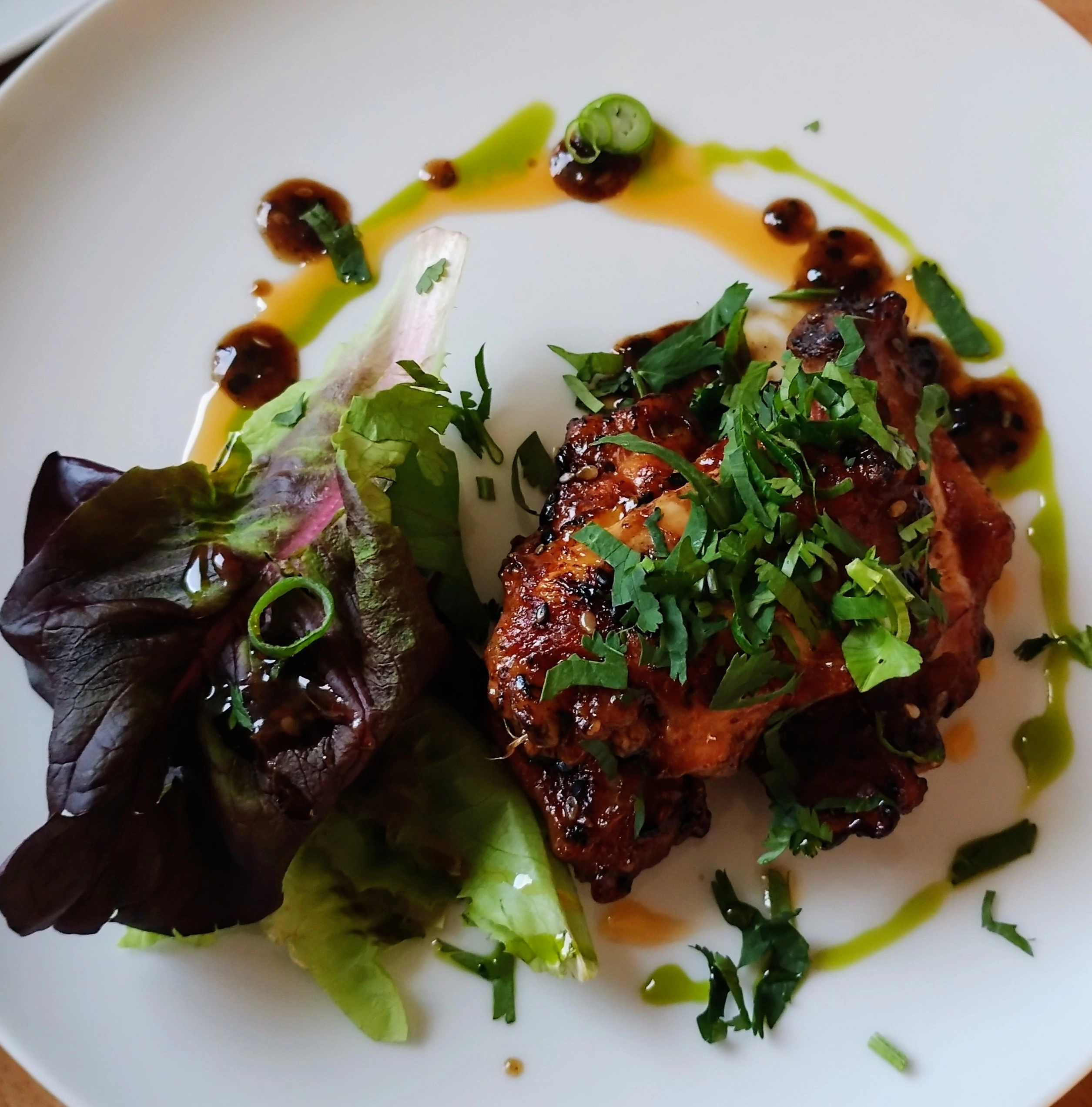 Sticky, Crispy Hot Chicken Wings, Sesame Seed, Spring Onion Teriyaki Sauce And Salad