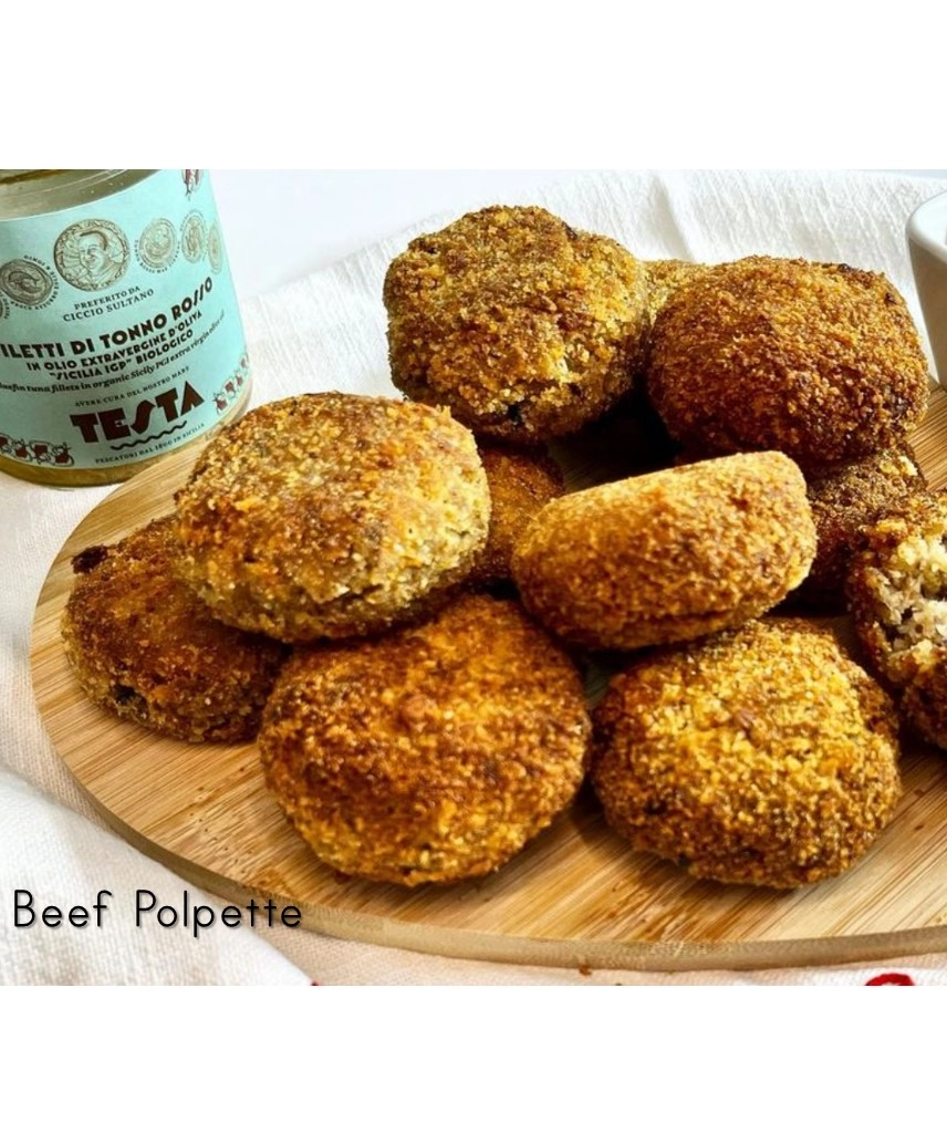 Beef Polpette: "Crispy Meatballs Topped With A Fiery Sauce”