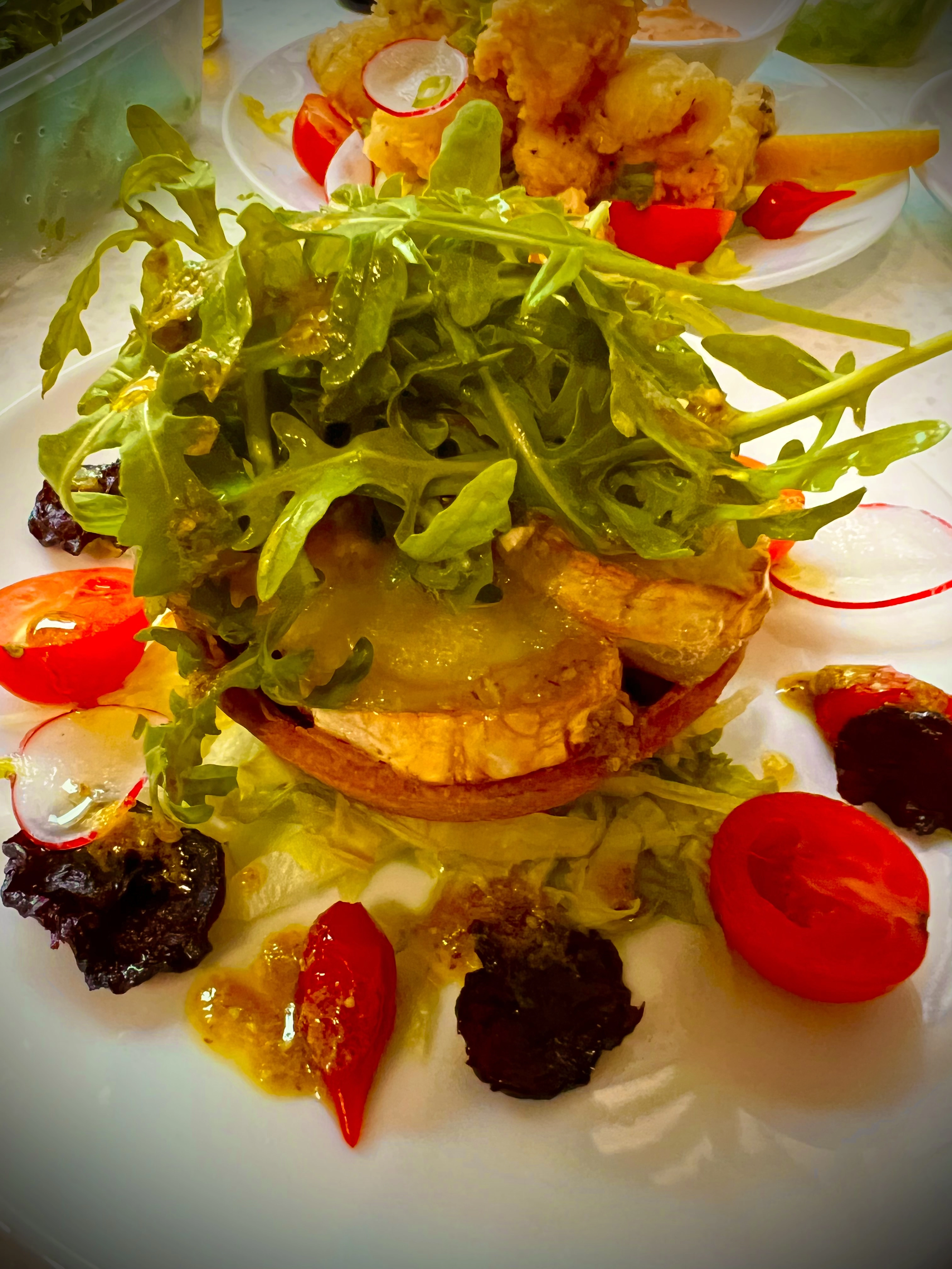 Caramelized Onions And Goat Cheese Tart/Wild Rocket/ Raspberry Balsamic 