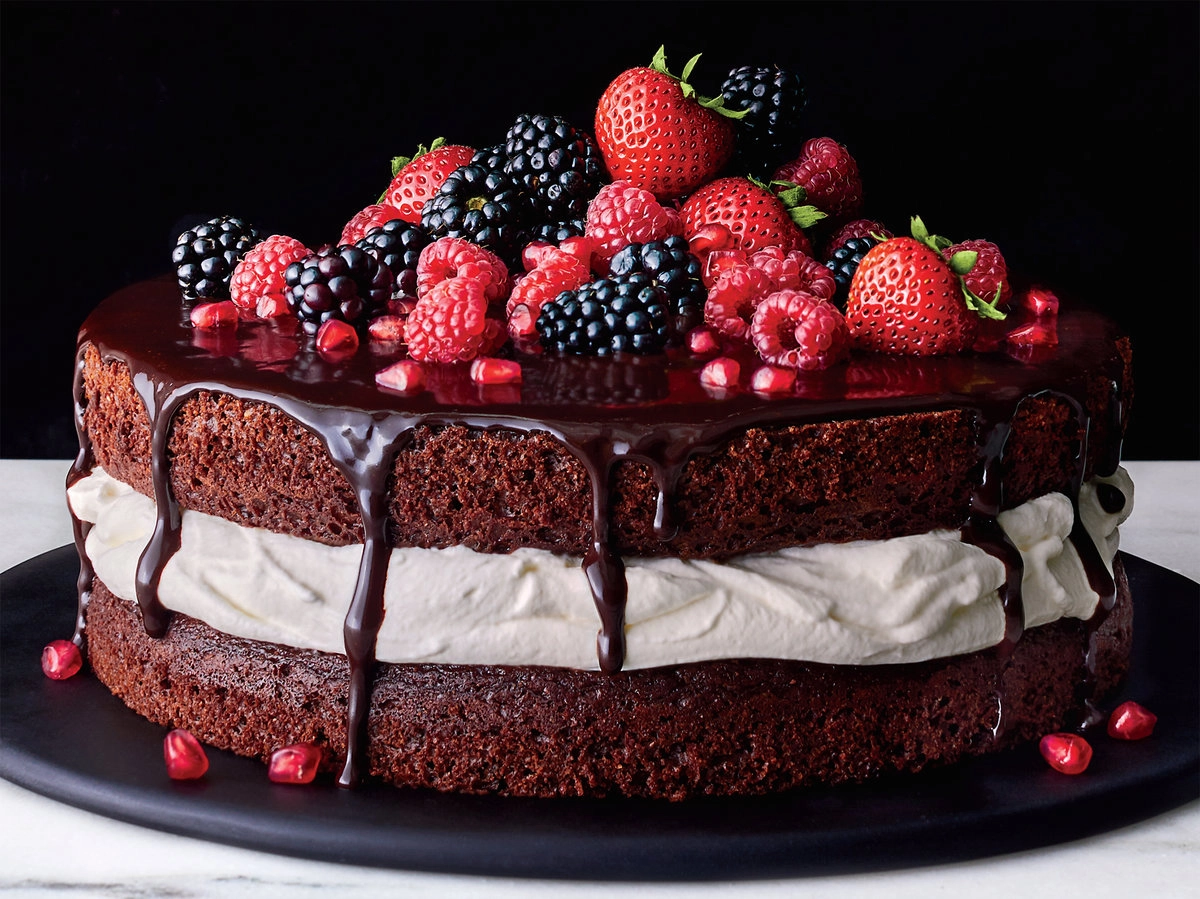 Flourless Chocolate Cake, Berries Compote And Yoghurt