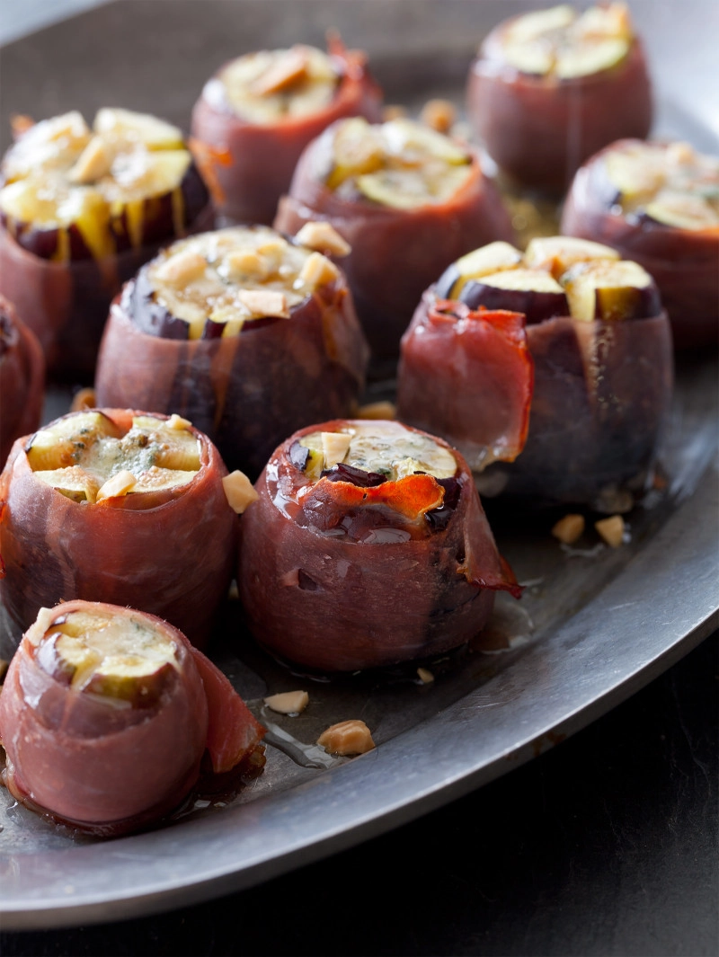 Feta Stuffed Figs Wrapped In Prosciutto With Almonds Balsamic Glaze