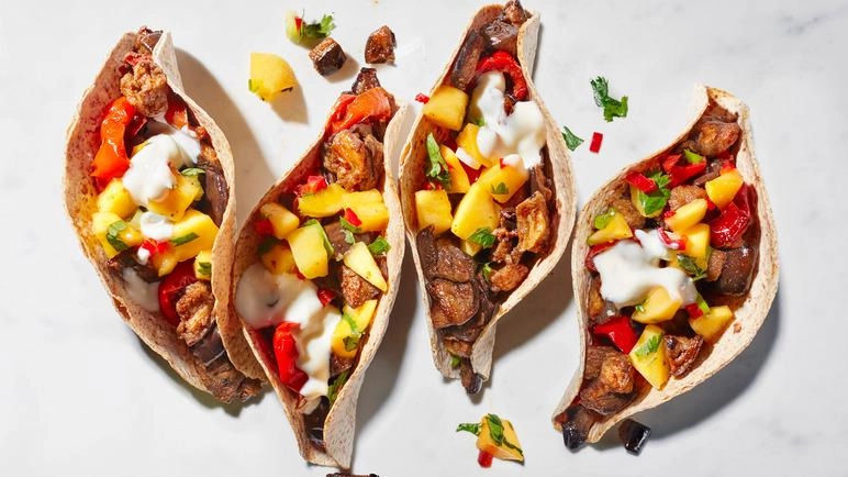 Open Aubergine Tacos With Mango Salsa (V)