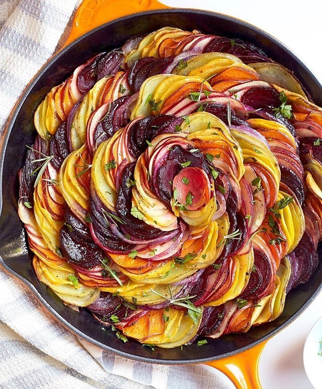 Sweet Potato, Beetroot & Potato Dauphinoise (V/Ve)