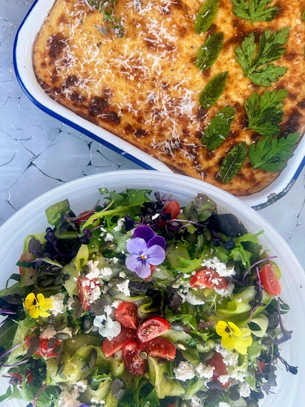 Mushroom Mince Moussaka With Pickled Cucumber, Mint & Feta Salad