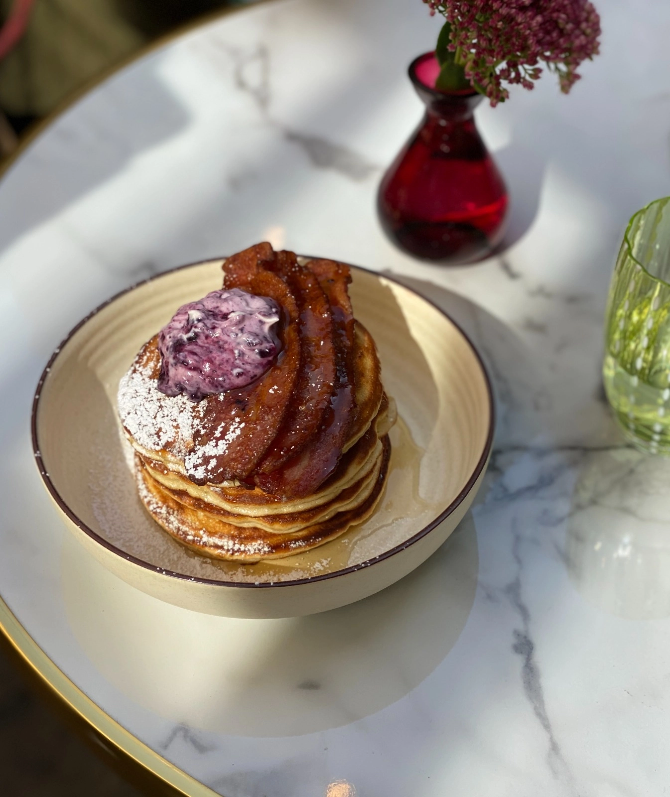 Blueberry Waffles, Whipped Cream