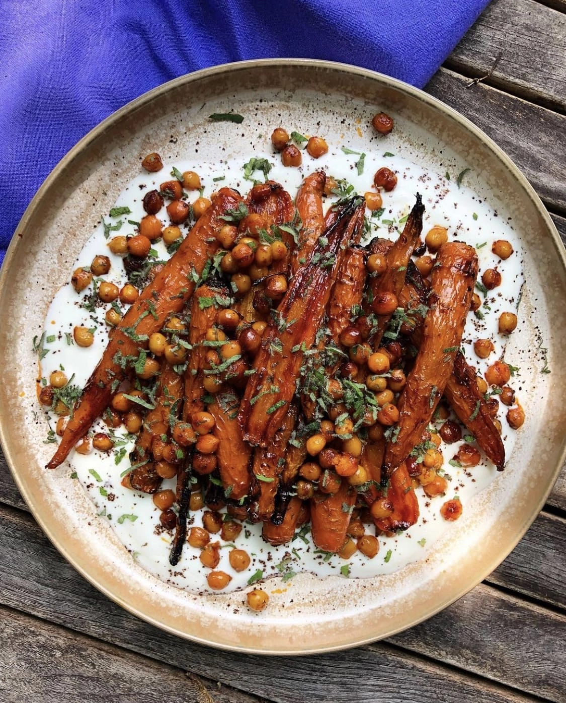 Sticky Harissa Carrots, Crispy Chickpeas, Whipped Feta With Yoghurt (V)