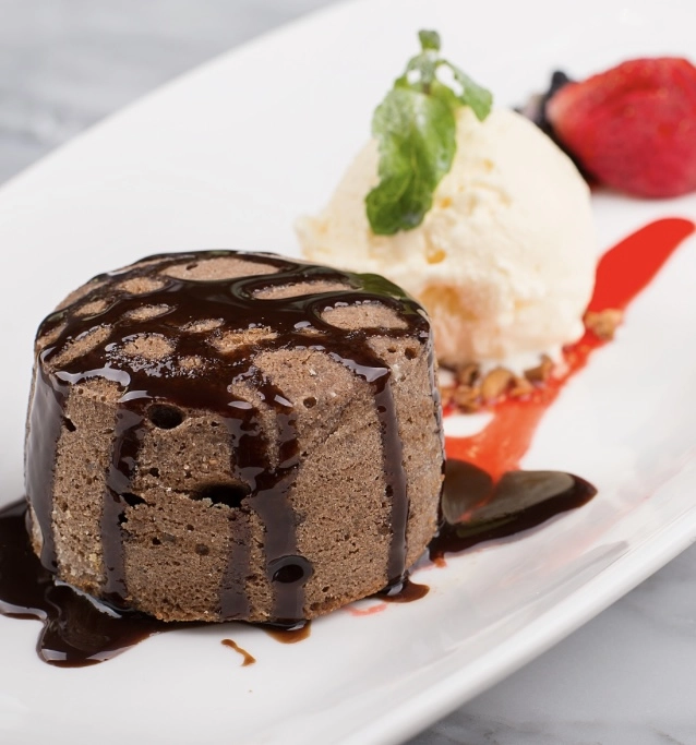 Chocolate Fondant, Ice Cream & Berries