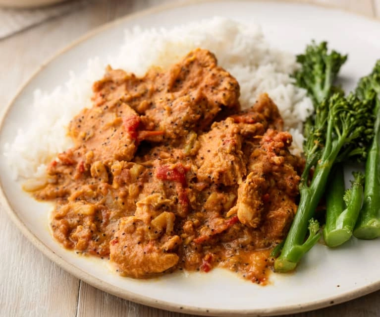 Chicken Stroganoff Steamed Herbs Basmati Rice And Tender Stem Broccoli