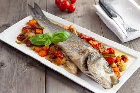 Baked Sea Bass Fillet Served With Sweet Cherry Tomatoes