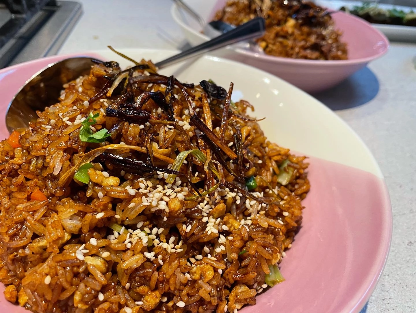 Egg Fried Rice In Soy With Egg, Carrot And Spring Onion (V)