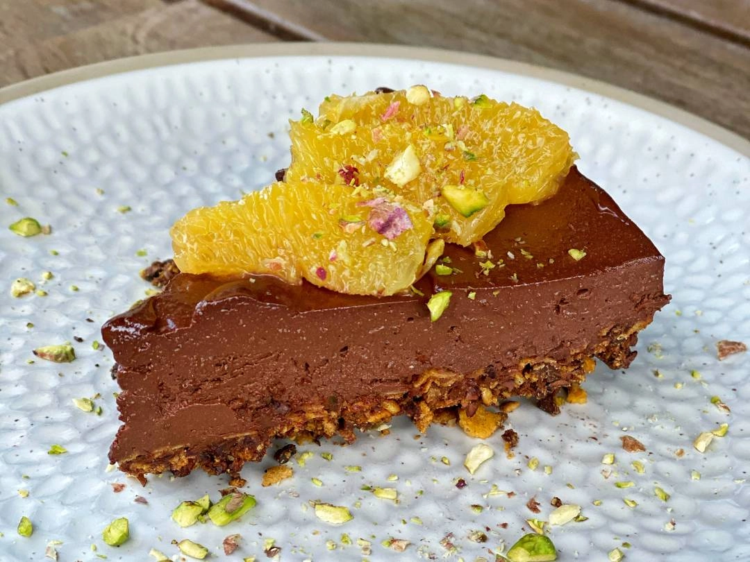 (The Sweet Like Sugar Baby) Chocolate Torte, Blanched Mandarin, Pistachio Crumb