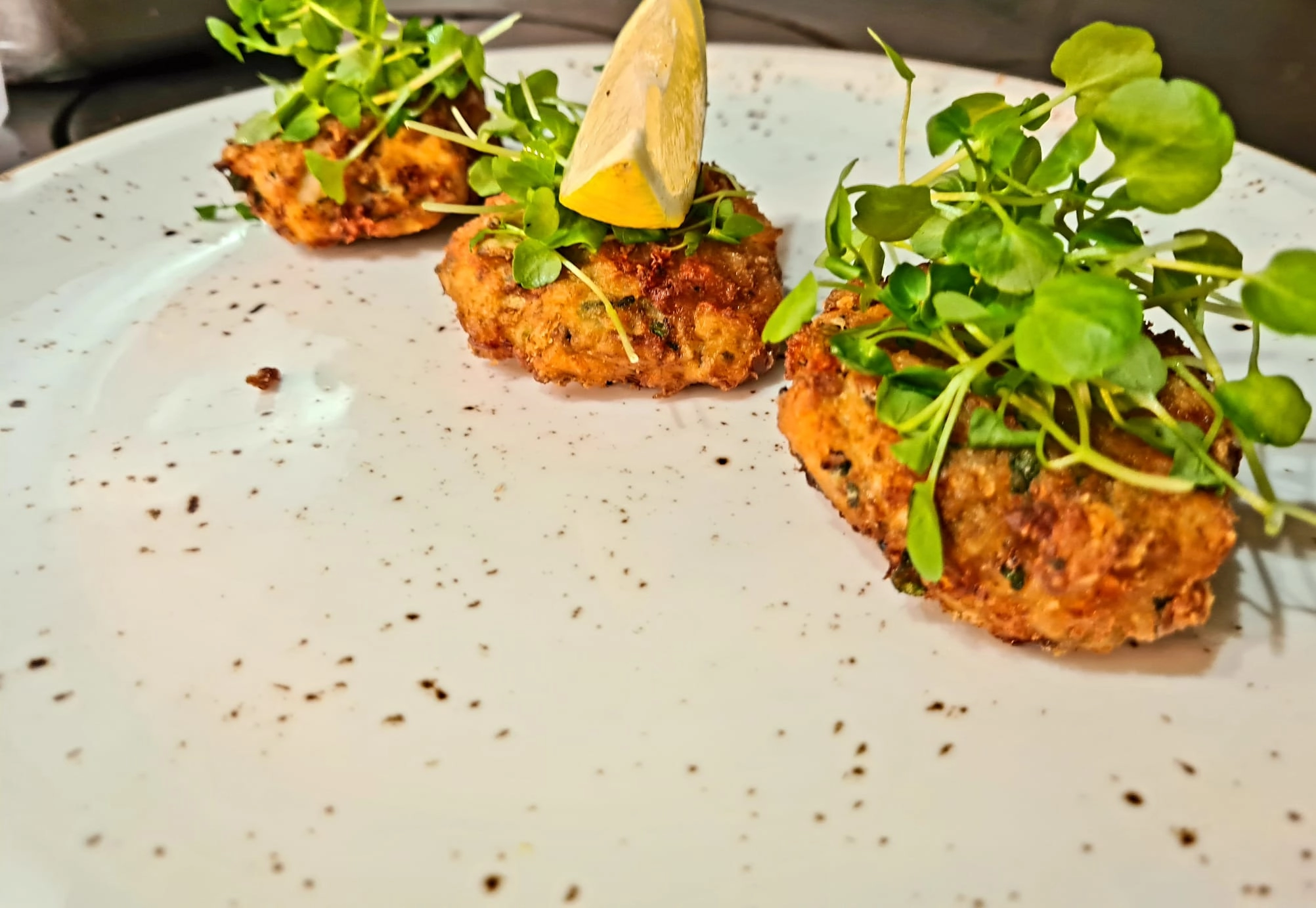 Cod Fish Cake With Sweet Chili Sauce Carrots And Cucumbers Ribbons 