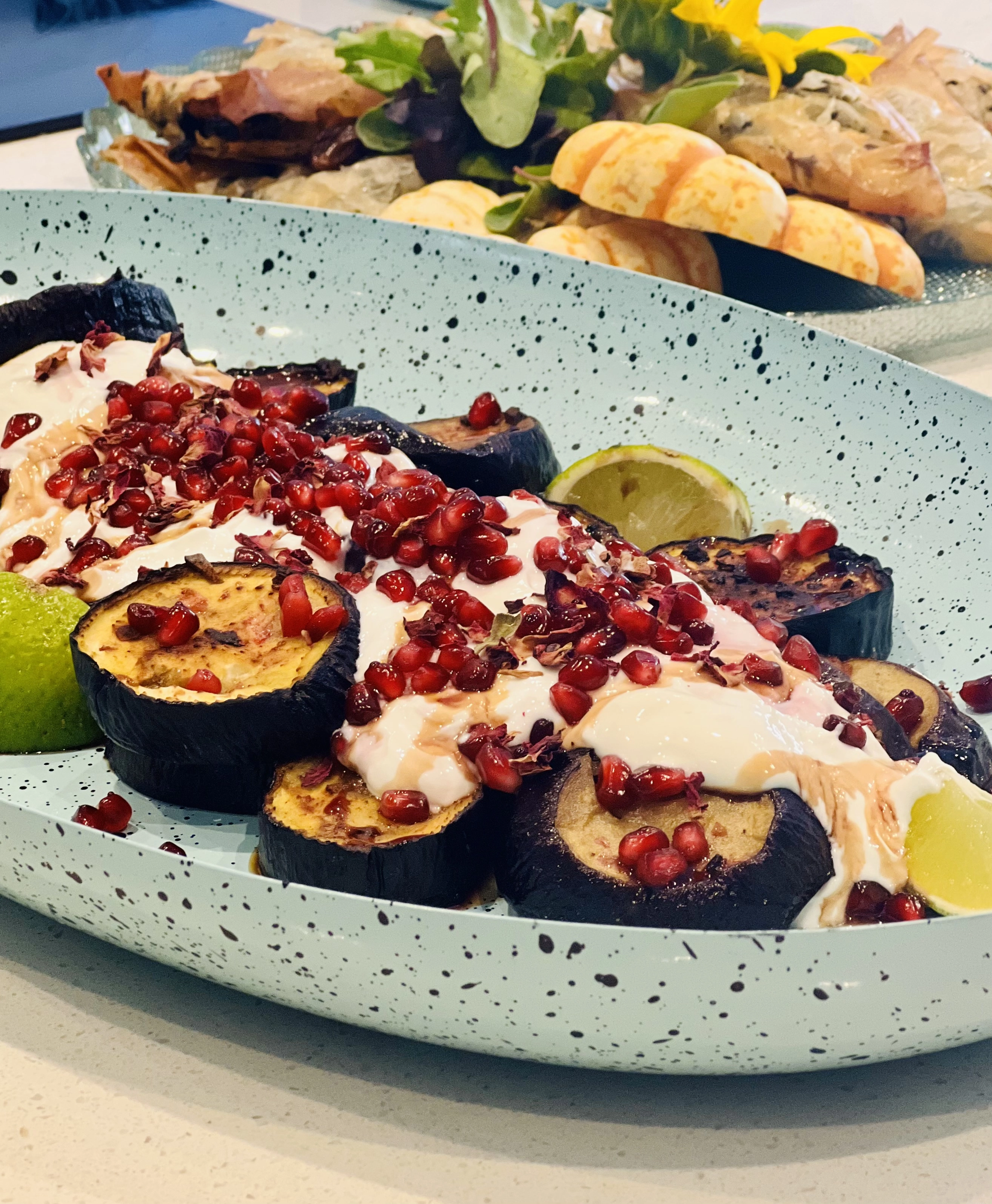 Silky Roasted Aubergine With Pomegranate And Yoghurt (V)