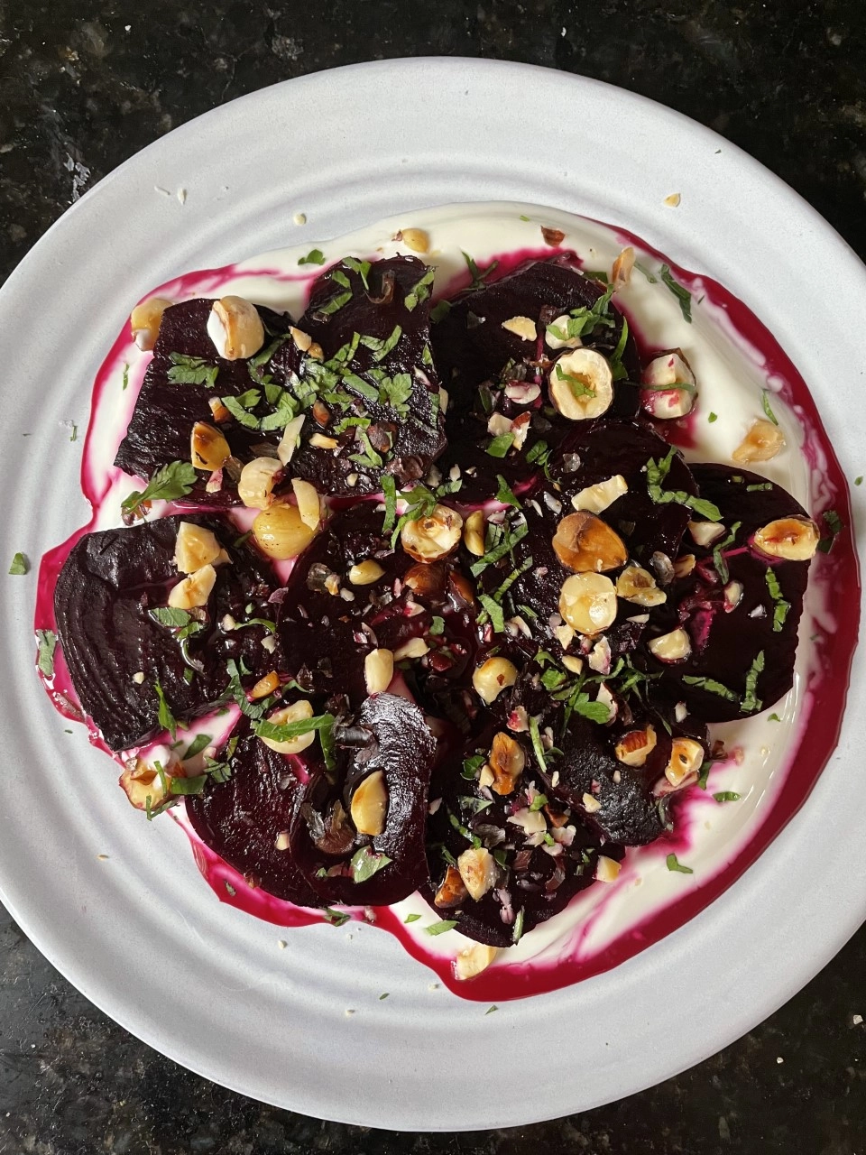 Roasted Maple Beetroot, Toasted Hazelnuts, Whipped Yoghurt (V)