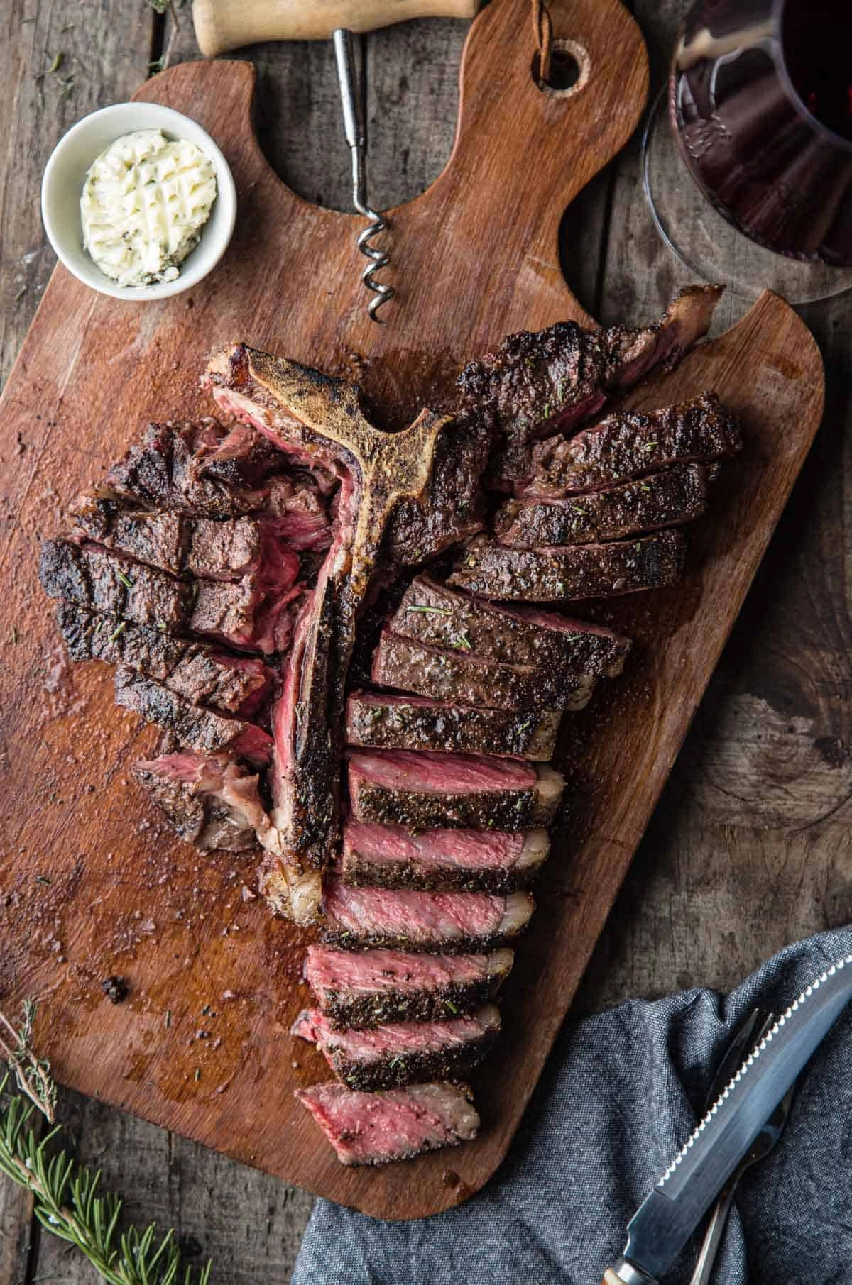 Florentine T-Bone Steak With Potatoes And Rocket Parmesan Salad