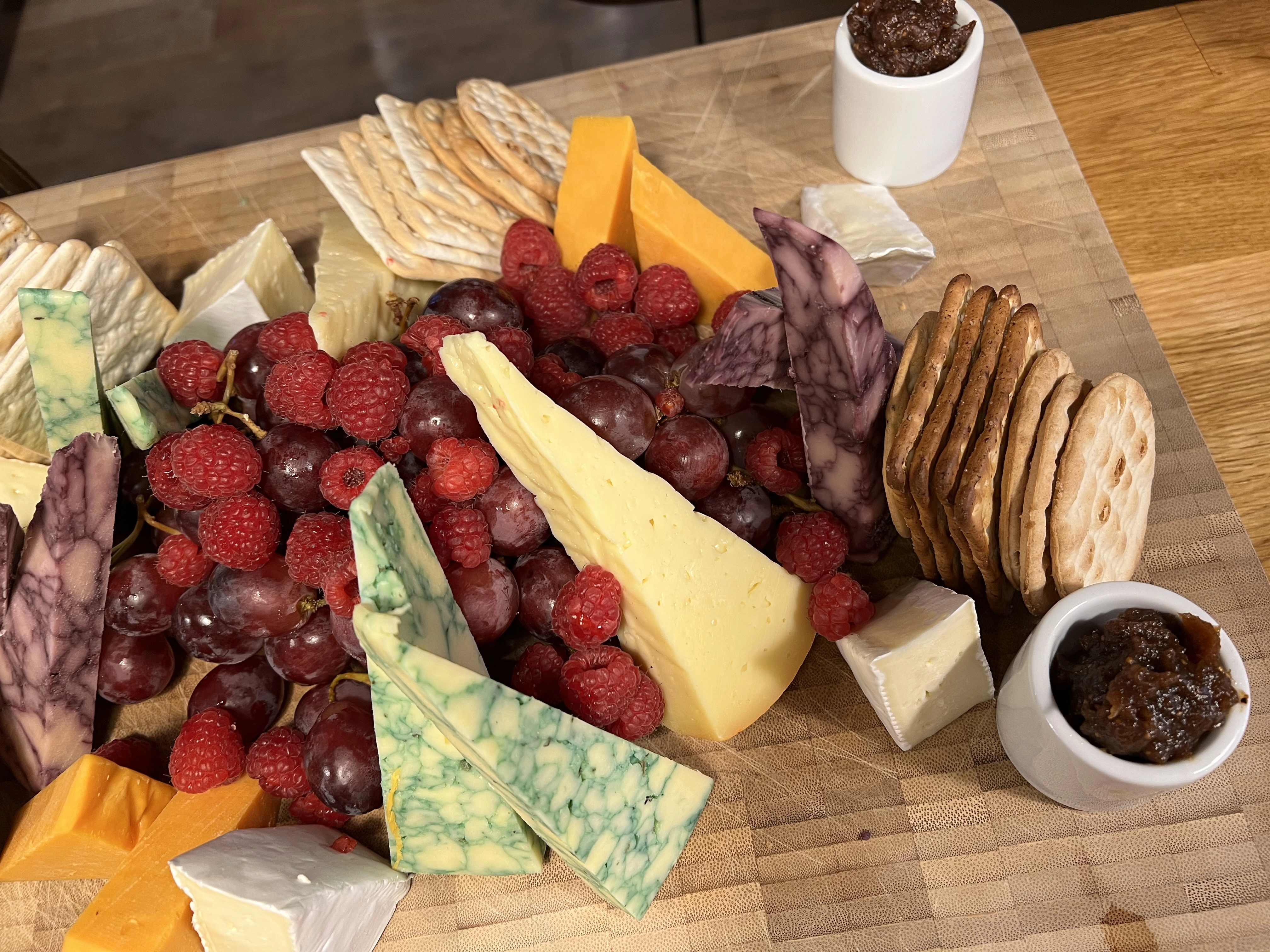 French Cheese Board/Crackers/Fruity Chutney/Grapes