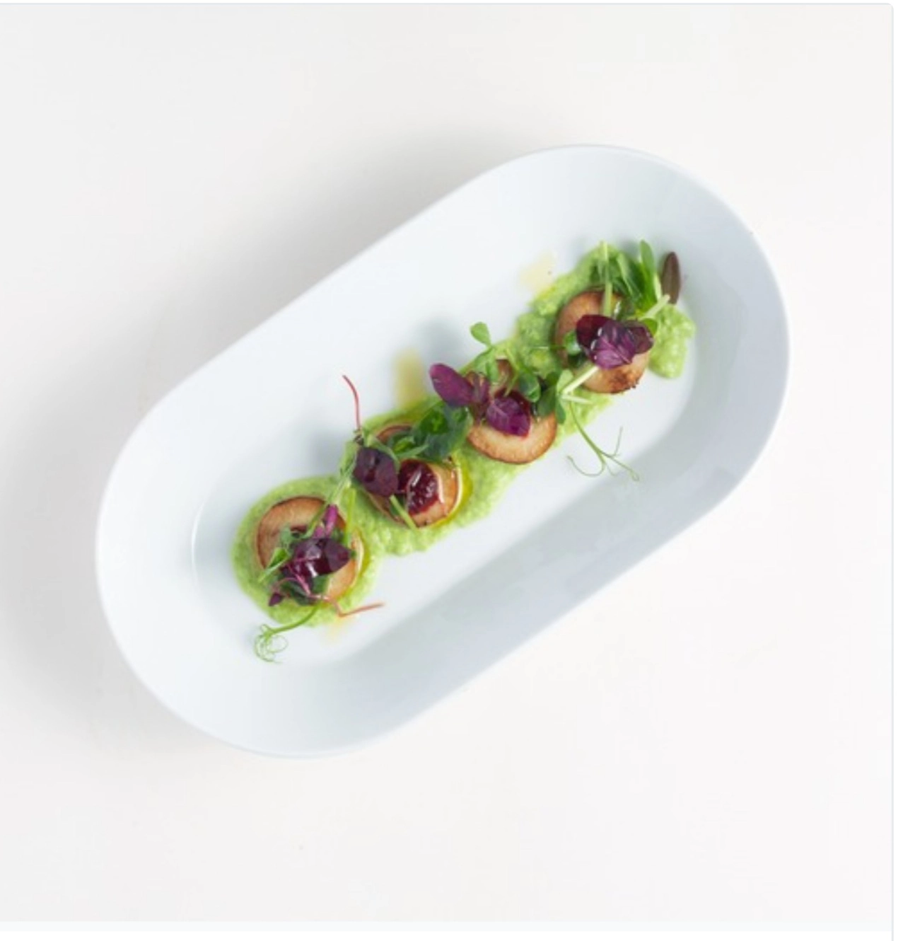 Garlic Vegan Scallops With Pea Puree