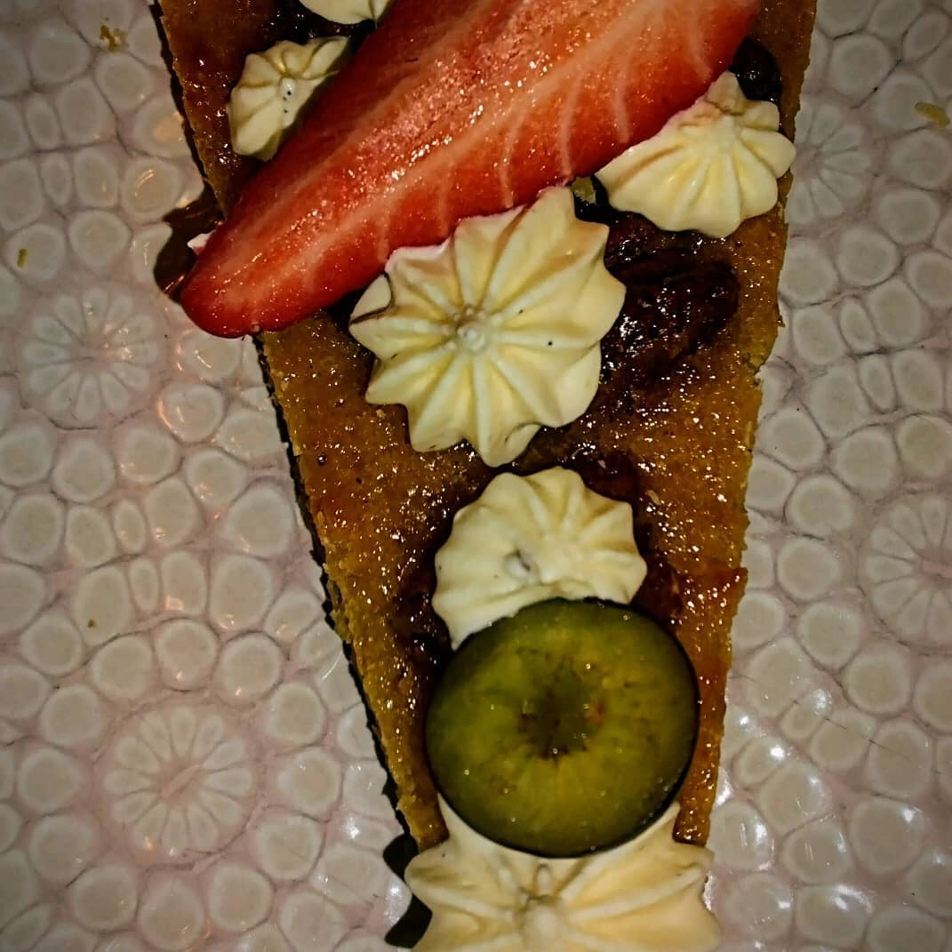 Chocolate Chip Brownie, Chantilly Cream, Fruit Coulis 