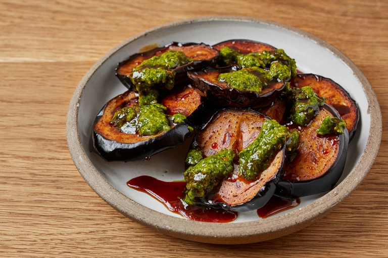 Fried Aubergine With Date Syrup And Zhoug (Ve)