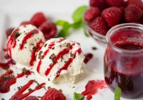 Vanilla Ice Cream With Raspberry Coulis