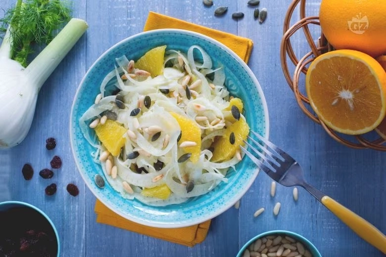 Fennel And Orange Salad And Drizzle Of Extra Virgin Olive Oil