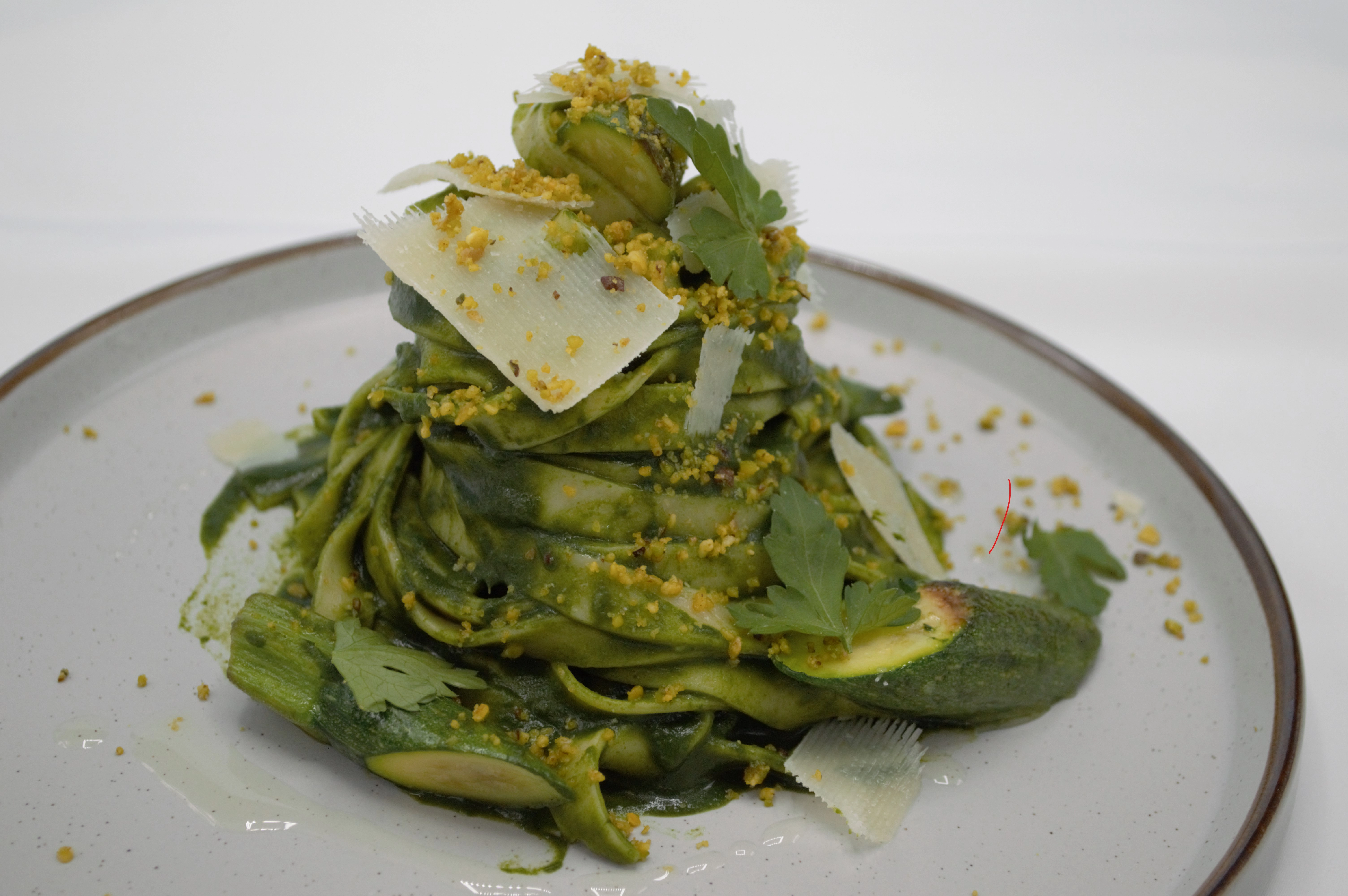 Summer Green Tagliatelle, Hand Cut Pasta, Herb Sauce, Baby Courgette, Aged Pecorino