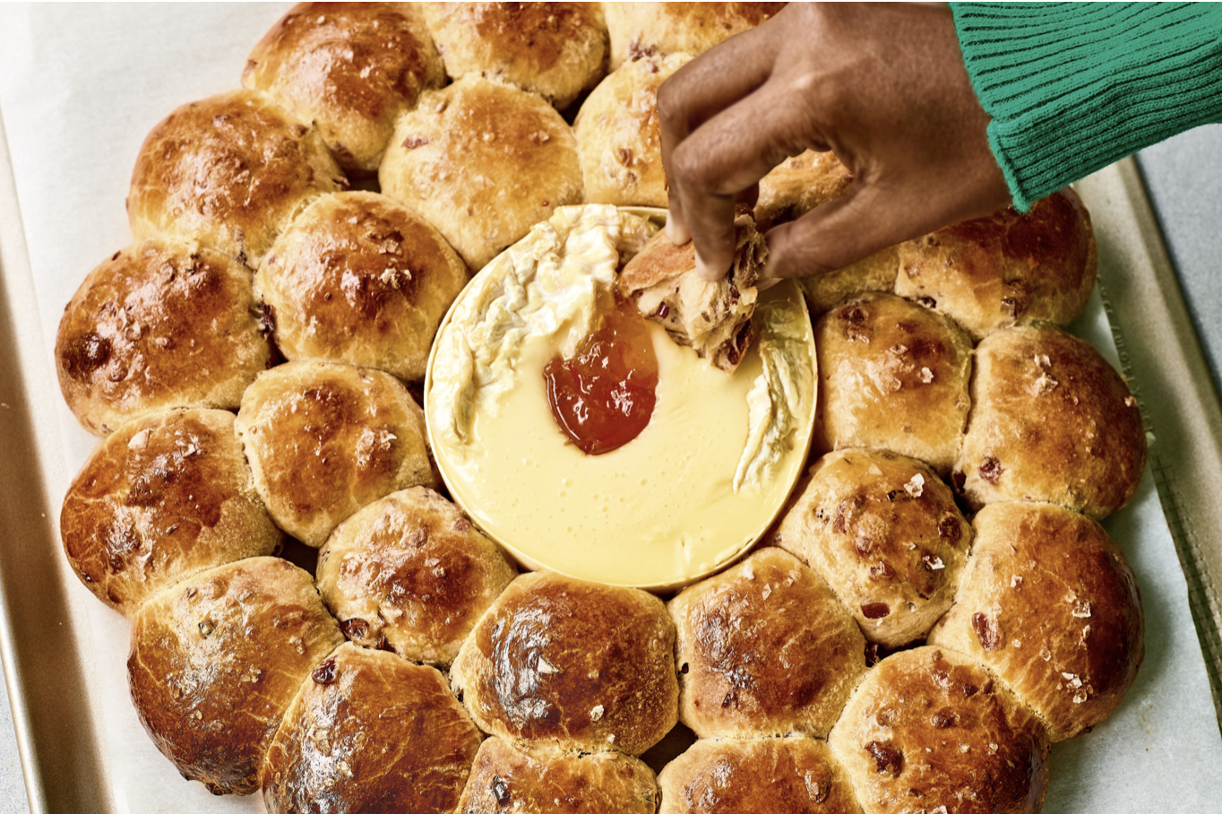 Stuffed Brioche Wreath With A Rosemary And Garlic Baked Camembert (V)
