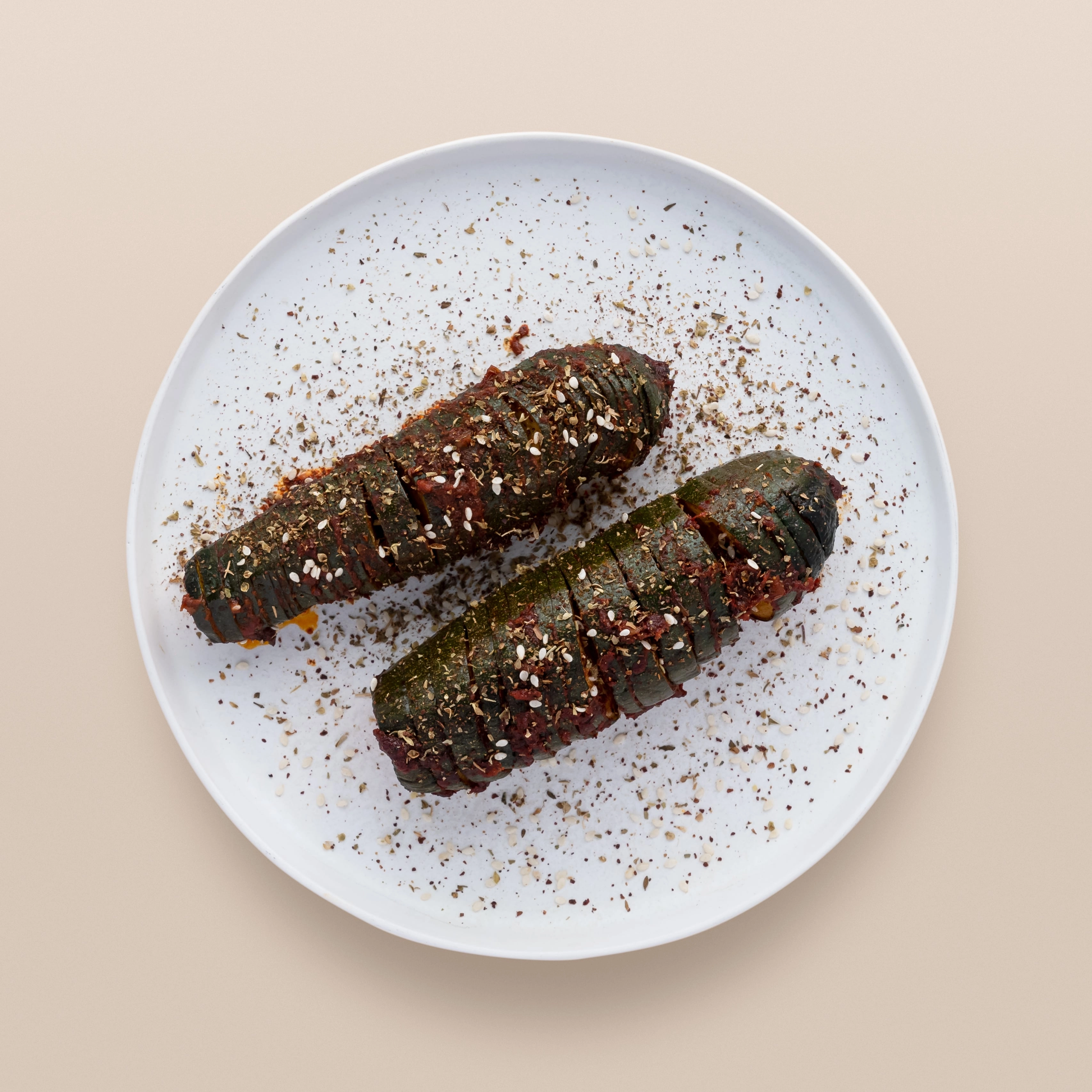Harissa Infused Hasselback Courgette (V/Ve)