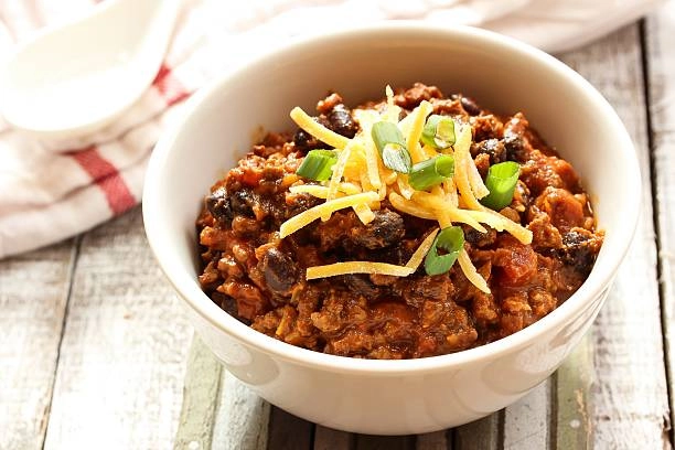 Chilli Con Carne Served With Mexican Red Rice