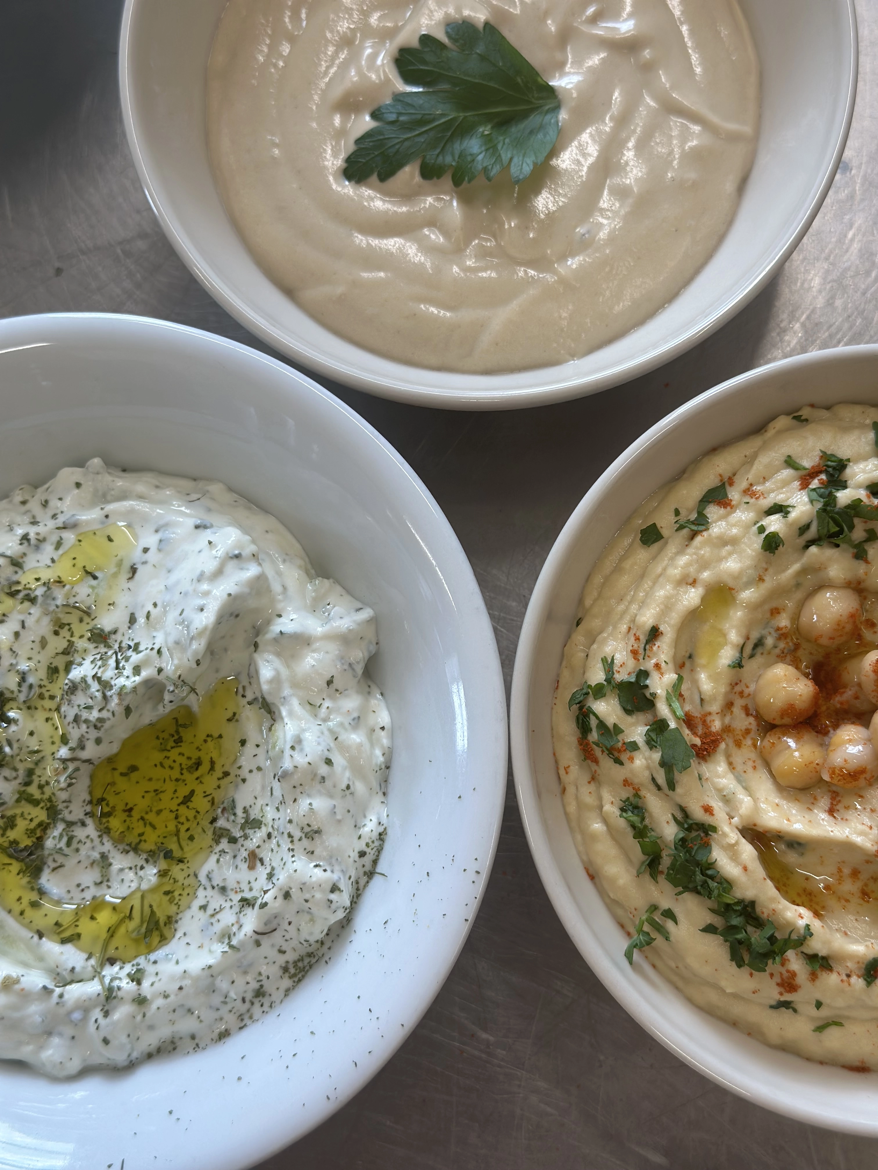 Pita Bread With Tzatziki, Hummus And Tahini Dip