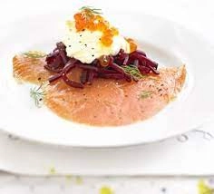 Smoked Salmon, Vodka Infused Beetroots, Creme Fraiche, Salmon Caviar