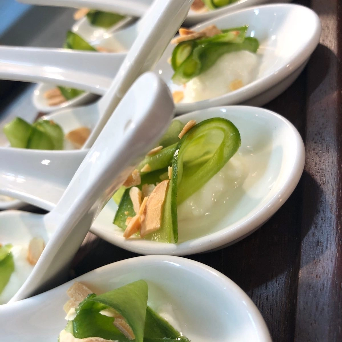 Pickled Courgette Whipped Goats Curd Toasted Dry Almonds (V)