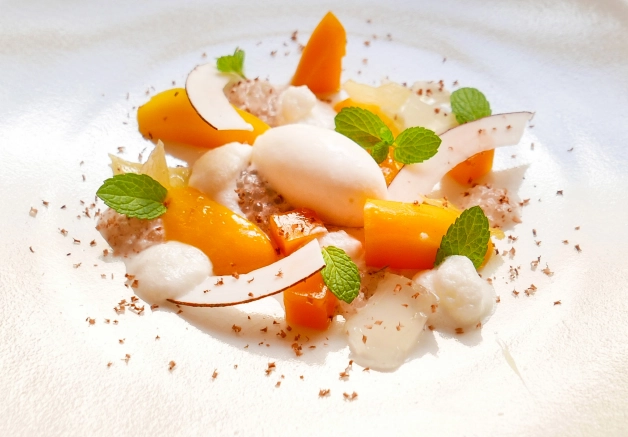 Coconut Tapioca, Minted Mango, And Cacao With A Lime Jelly