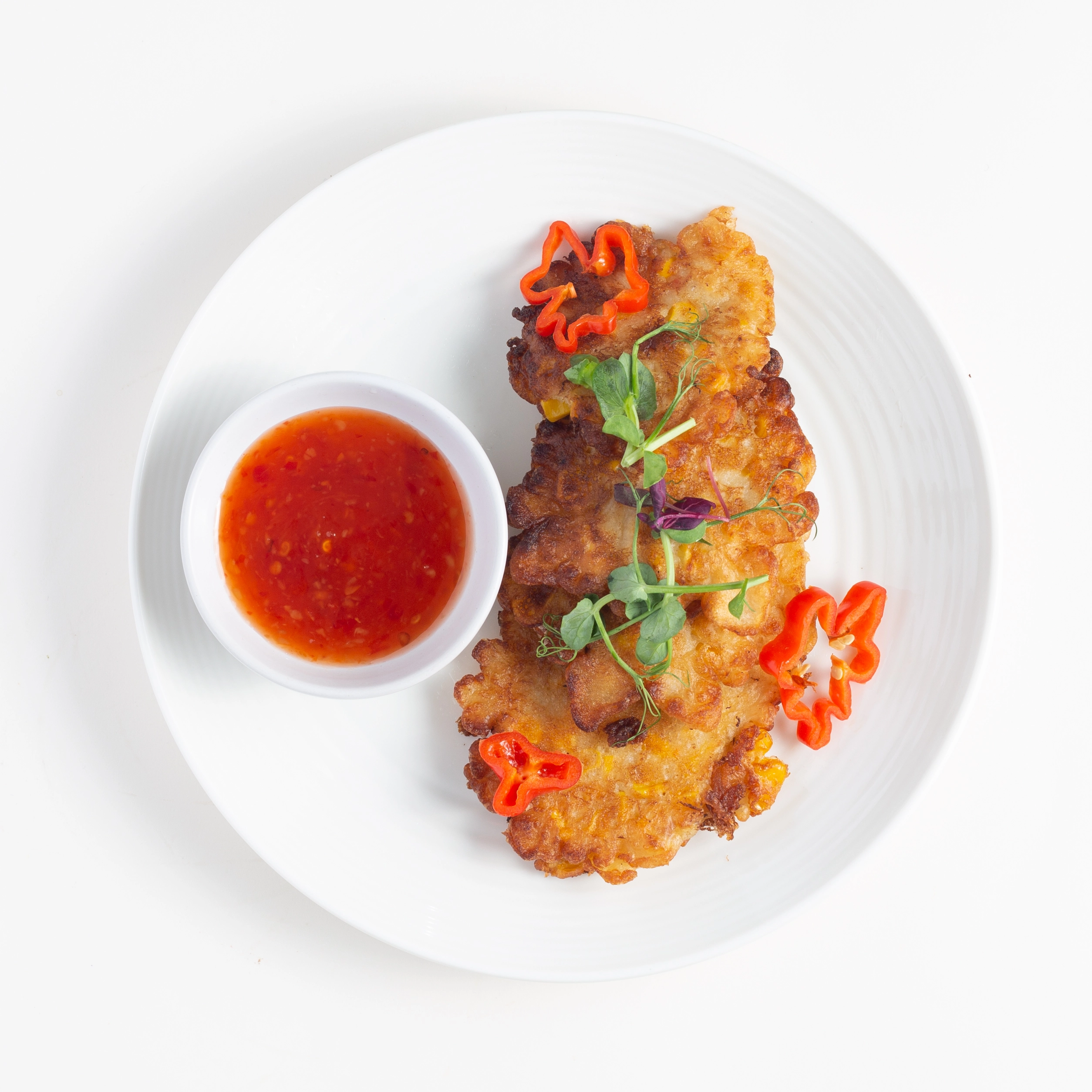 Sweetcorn & Scotch Bonnet Fritters & Hot Chilli Sauce (Ve/V)
