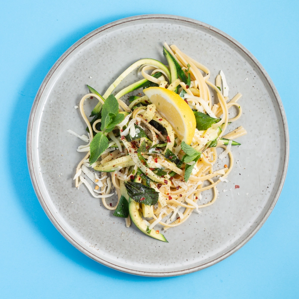 Lemon And Mint Courgette Linguine- Vegan