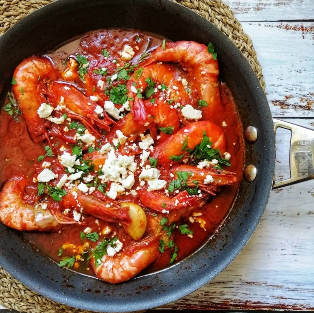 Garides Saganaki-Shrimp, Onion & Feta.