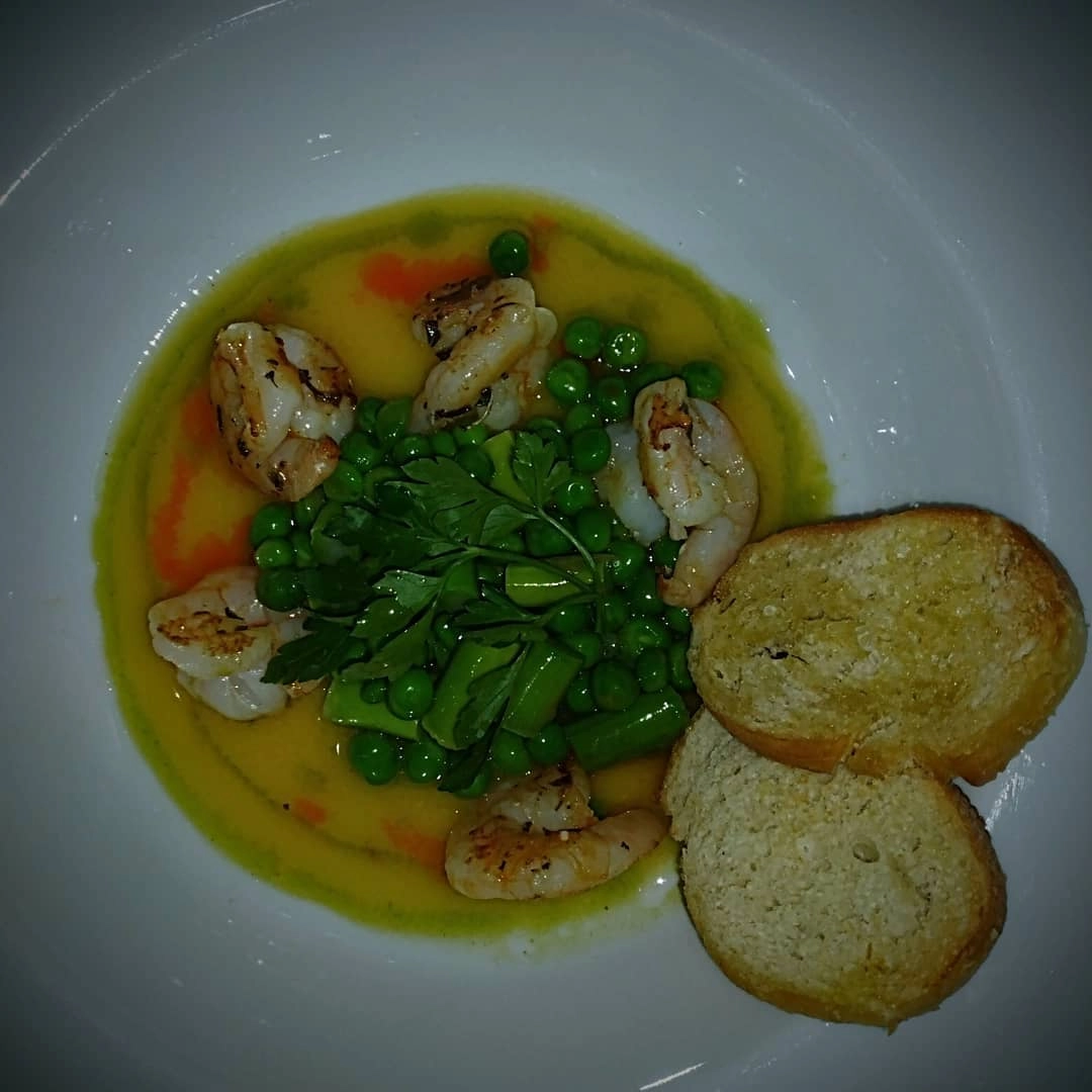 Sauteed Prawns With Paprika Beurre Blanc, Crostini