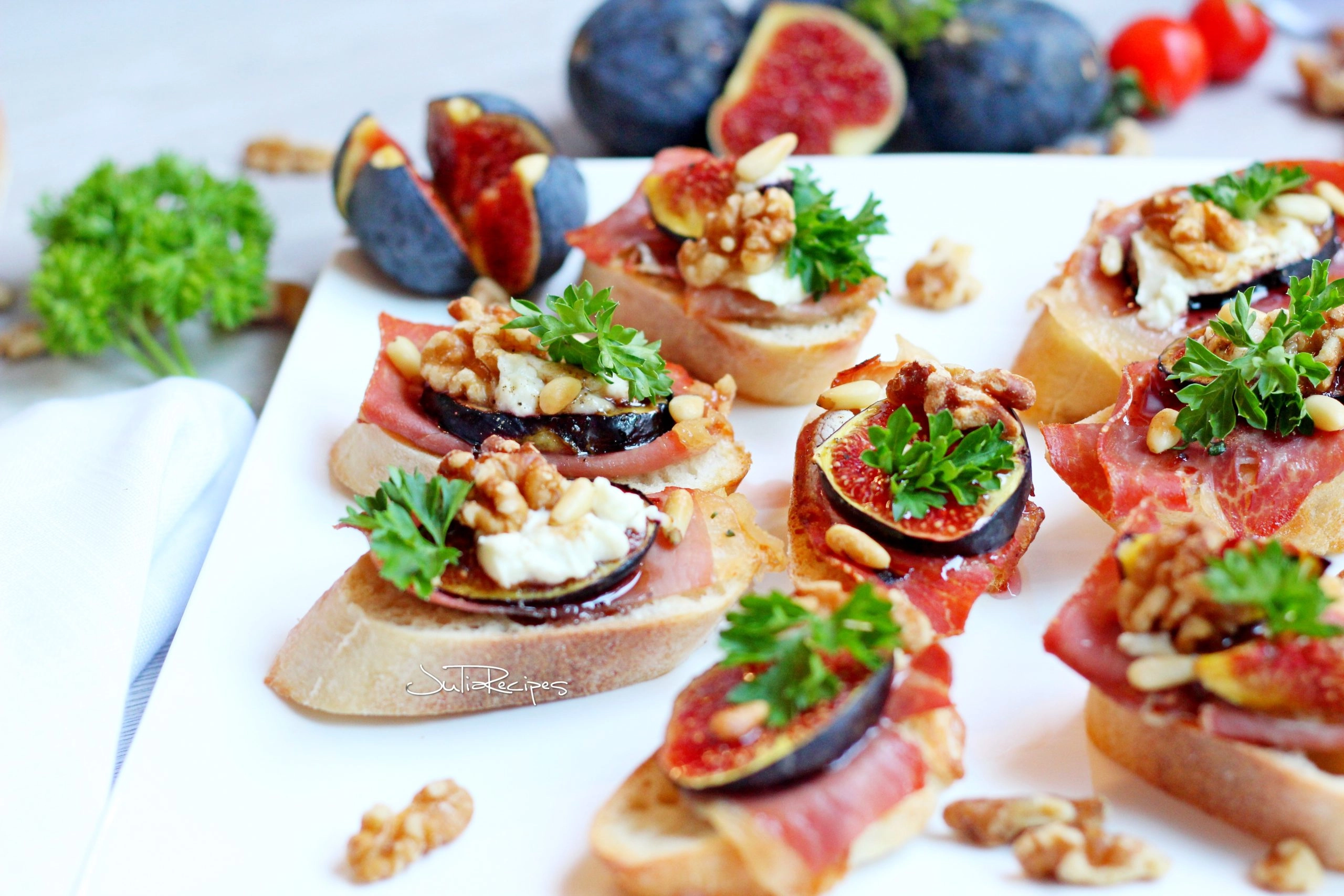 Prosciutto, Fig & Basil Pesto Bruschetta 