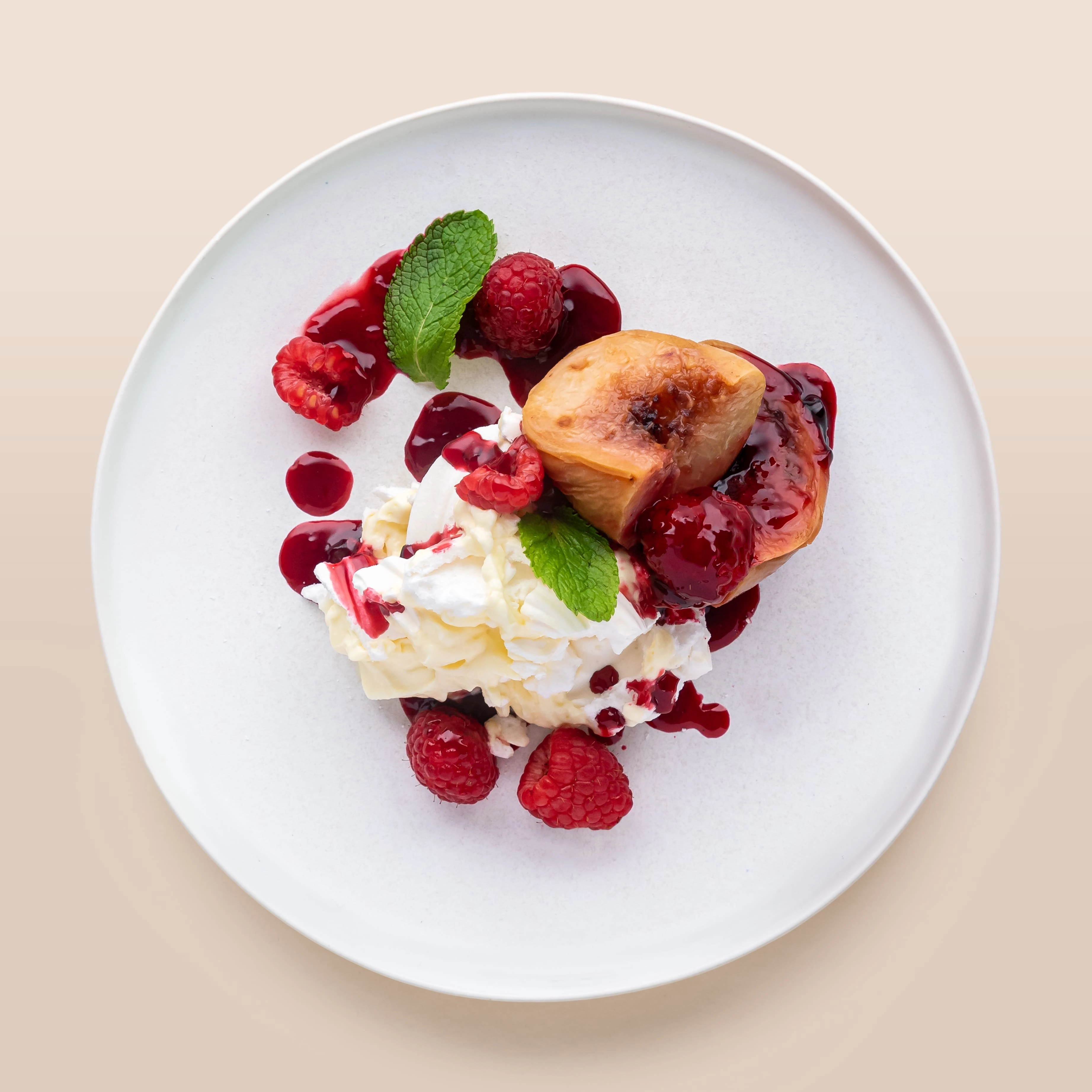 Peach & Raspberry Melba-Mess With Chantilly Cream (V)