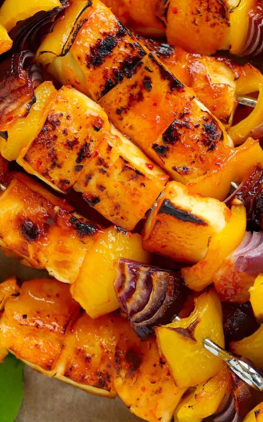 Halloumi & Vegetable Brochette, Pommegranate And Yoghurt Dressing