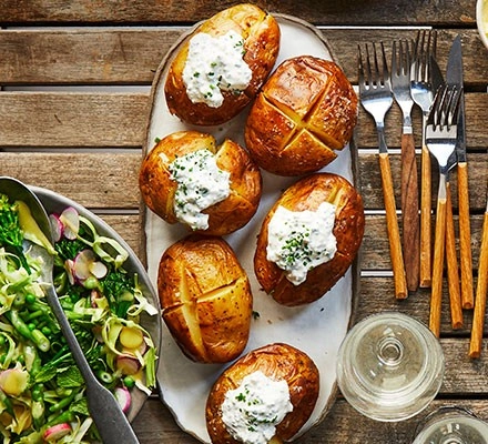 Mini Jacket Potatoes With Cheese, Spring Onion, And Mayonnaise (V)