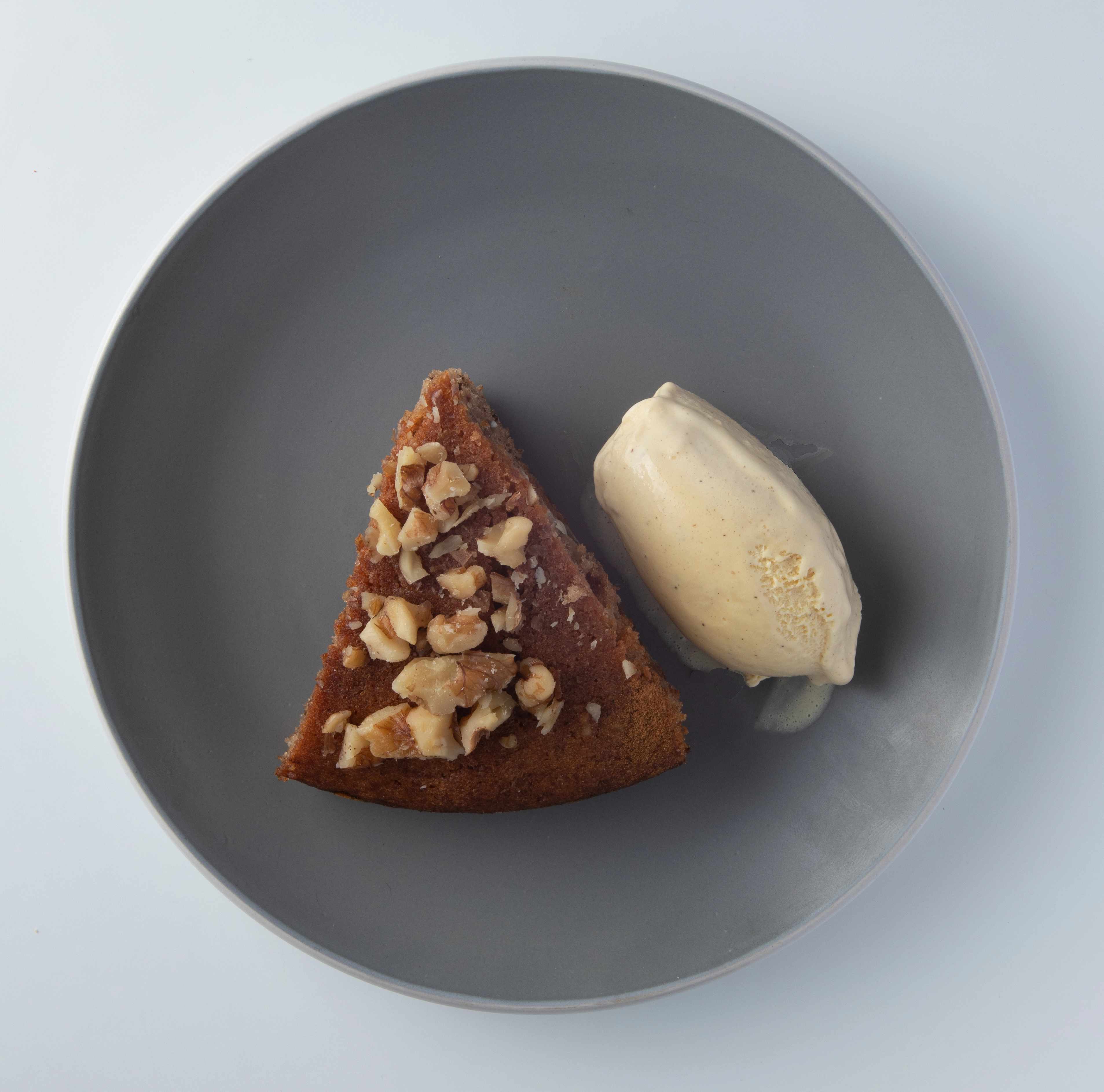 Walnut Cake, Whipped Cream And Vanilla Ice Cream (V)