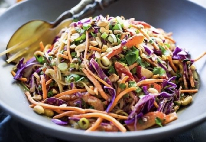 Crunchy Asian Salad W Peanut Sriracha Dressing (V)