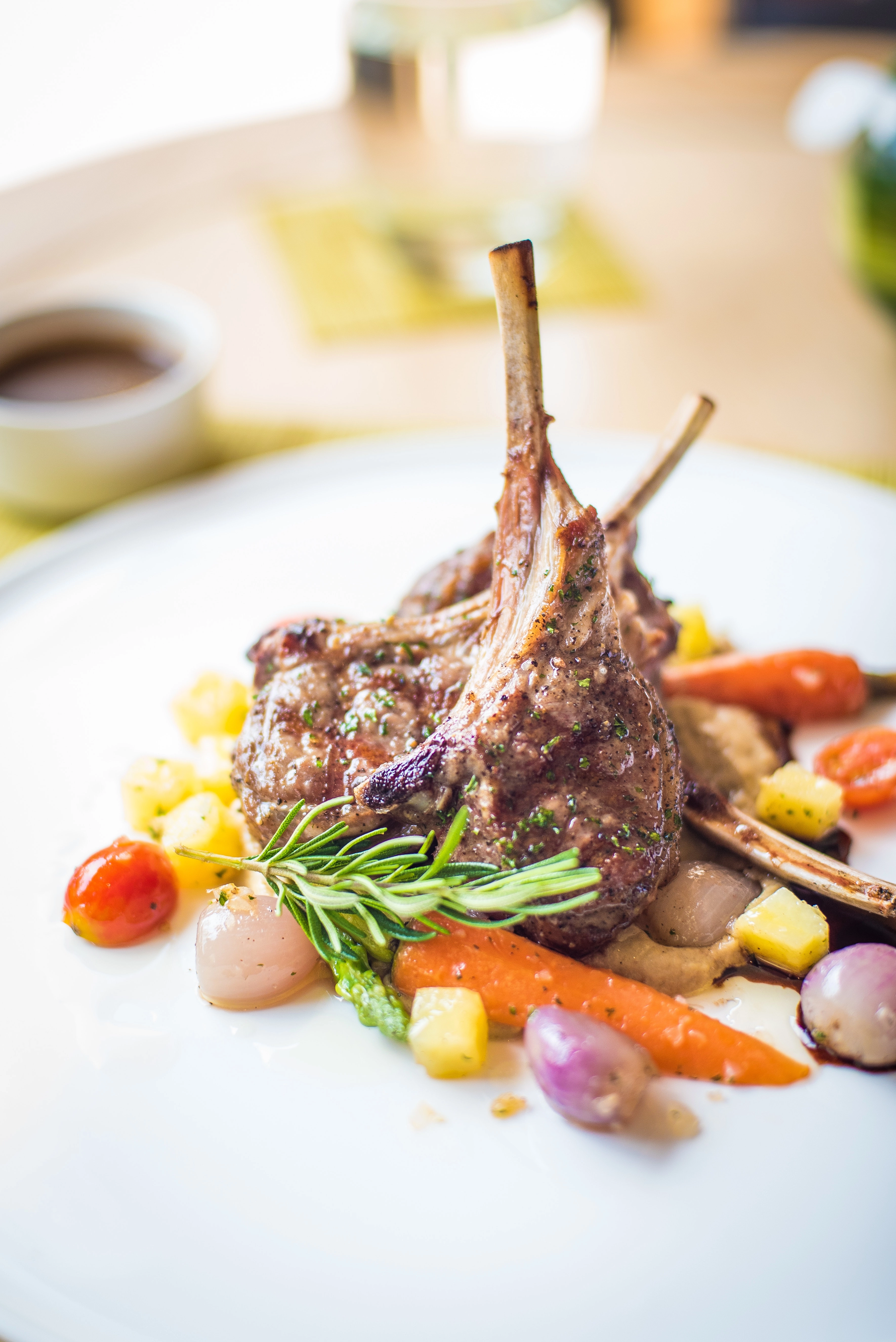 24-Hour Herb Crusted Lamb Cutlets, Carrot & Honey Puree, Lamb Jus 